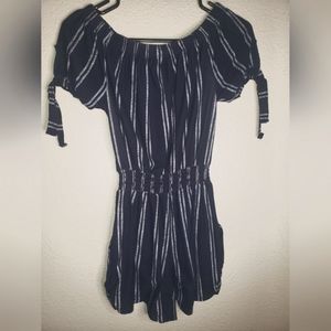 Blue Romper with scrunch waist and pockets